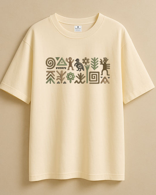 Tribal Code: Vintage-Inspired Embroidery Oversize T-Shirt (Unisex)