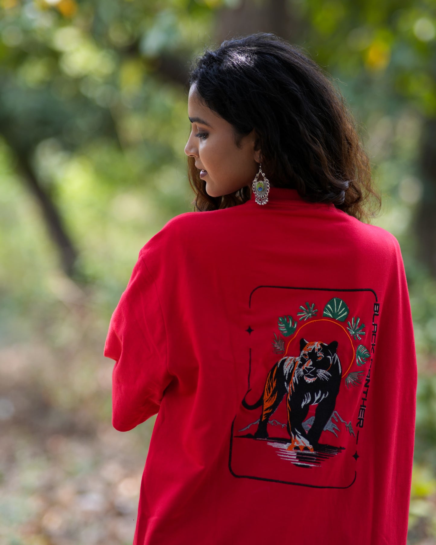 Silent Hunter: Panther Inspired Embroidery Oversize T-Shirt (Unisex)