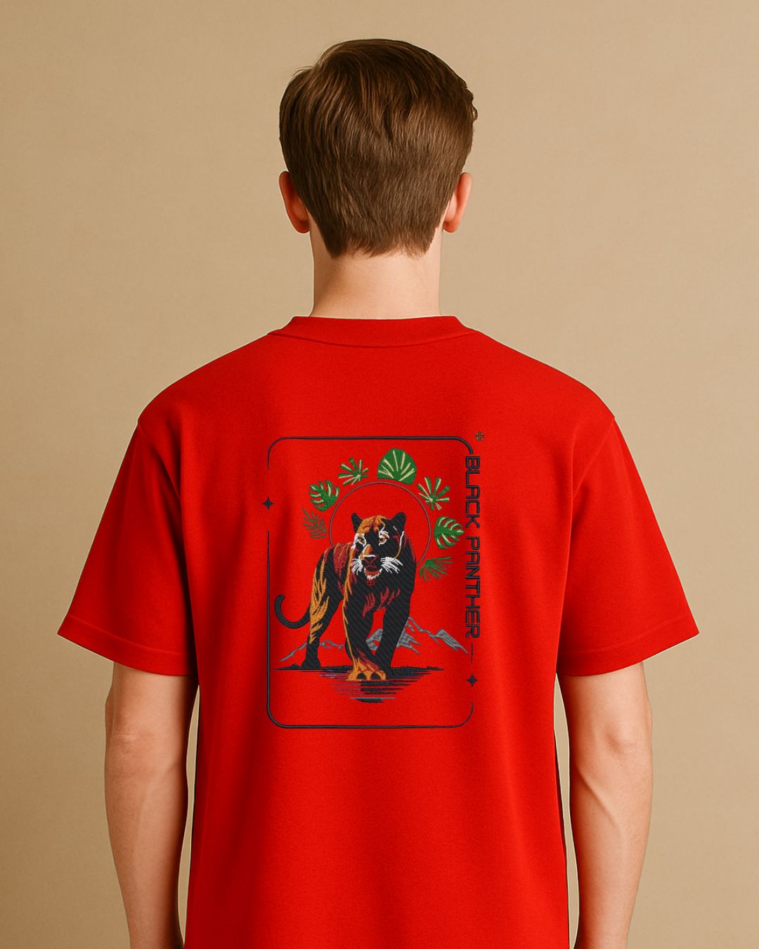 Silent Hunter: Panther Inspired Embroidery Oversize T-Shirt (Unisex)